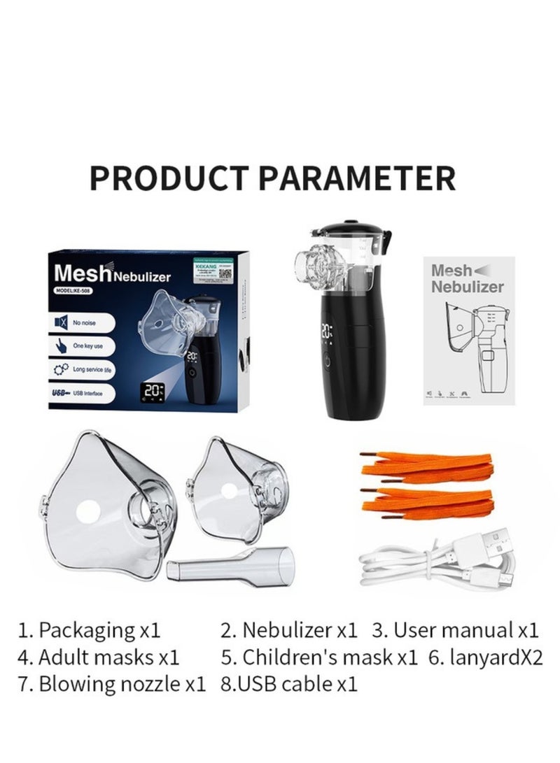 Portable Nebulizer Machine Mesh Nebulizer for Kids and Adults Handheld Rechargeable Ultrasonic Nebuliser with Digital Display Screen and Adjustable Mist Control Modes Silent Inhaler Machine Black - Image 3