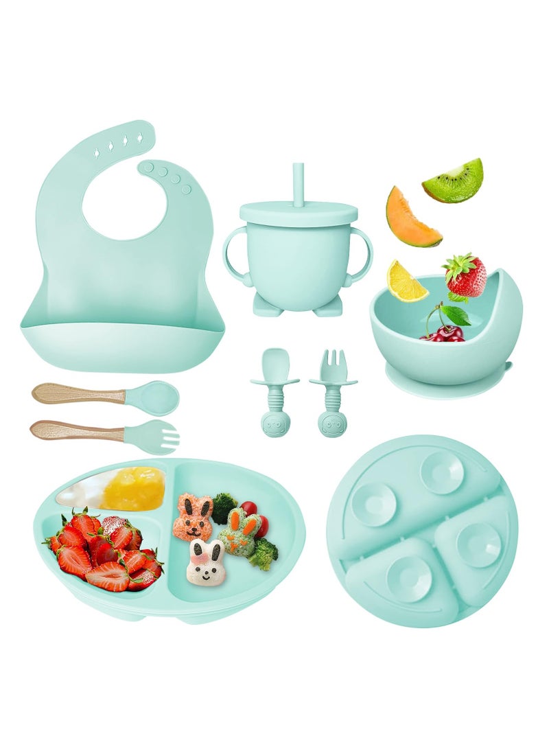 iMissiu Baby Feeding Set 9 Piece Baby Led Weaning Utensils Includes Suction Bowl Plate Spoon Fork Sippy Cup with Straw Lid for Everyday Use Home Feeding Infant Toddler Gift - Image 1