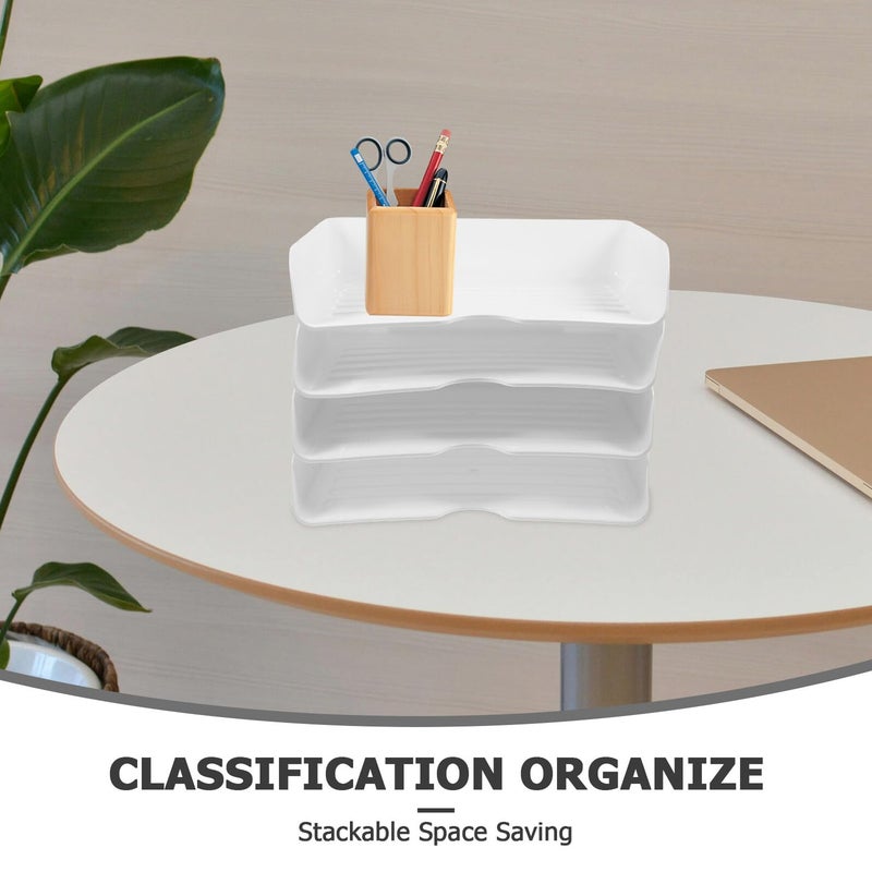 White Stackable A4 Paper Organizer Trays Desk File Storage Box For Home Office - Image 4