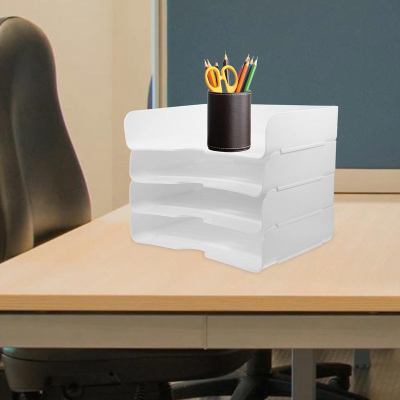 White Stackable A4 Paper Organizer Trays Desk File Storage Box For Home Office - Image 5