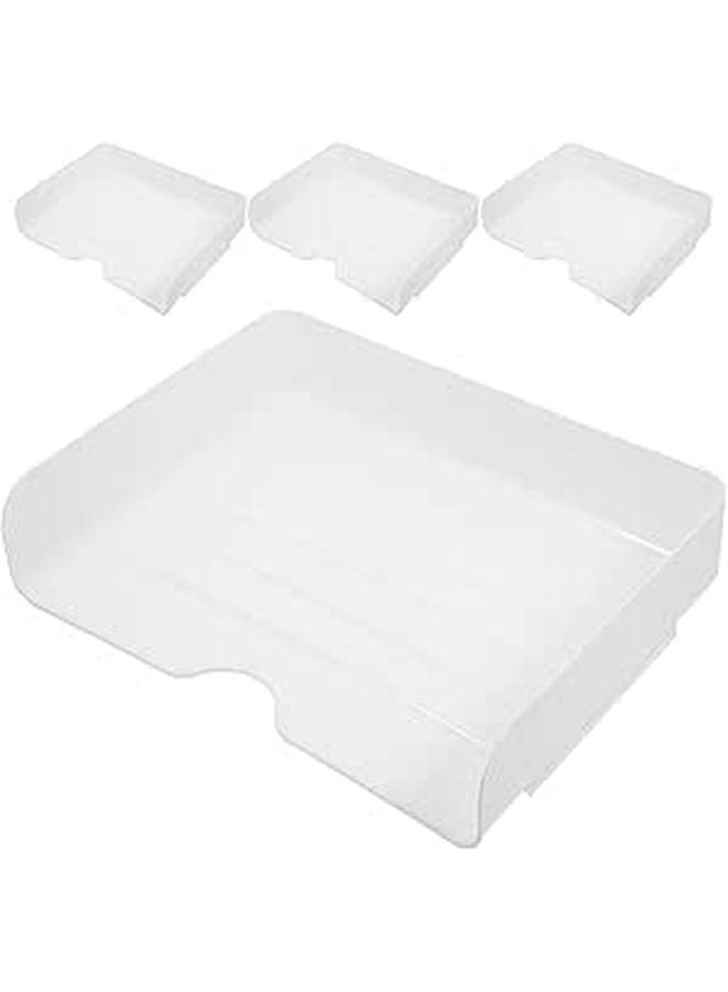 White Stackable A4 Paper Organizer Trays Desk File Storage Box For Home Office - Image 1