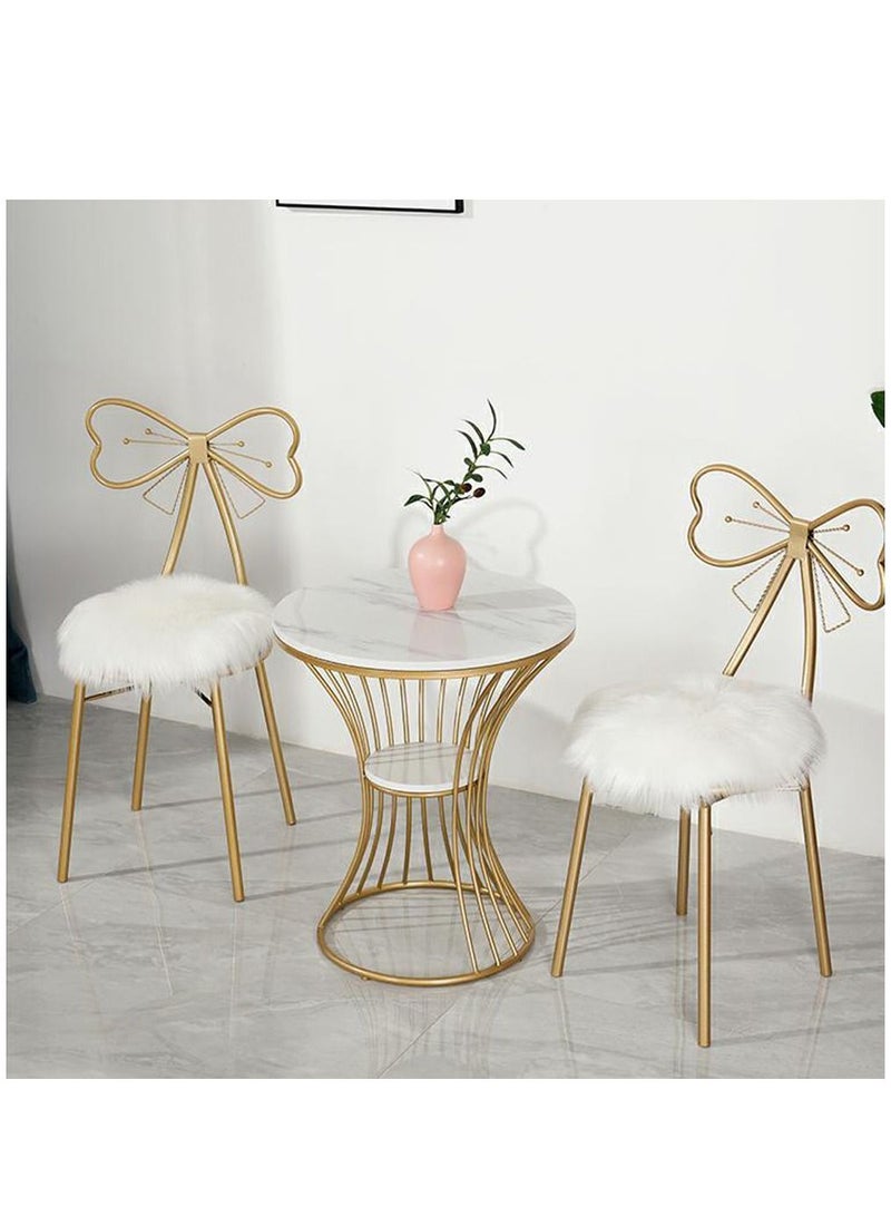 لينجوي كرسي معدني مبطن بالفرو مقعد مبطن للمكياج مقعد خلع الملابس مع مسند ظهر على شكل فراشة كرسي طعام للأطفال أثاث غرفة النوم مقعد مكياج - Image 5