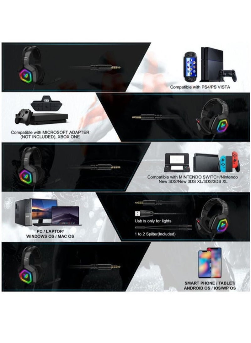 K10 Gaming Headset With Surround Sound Pro Noise Canceling Gaming Headphones With Mic & RGB LED Light