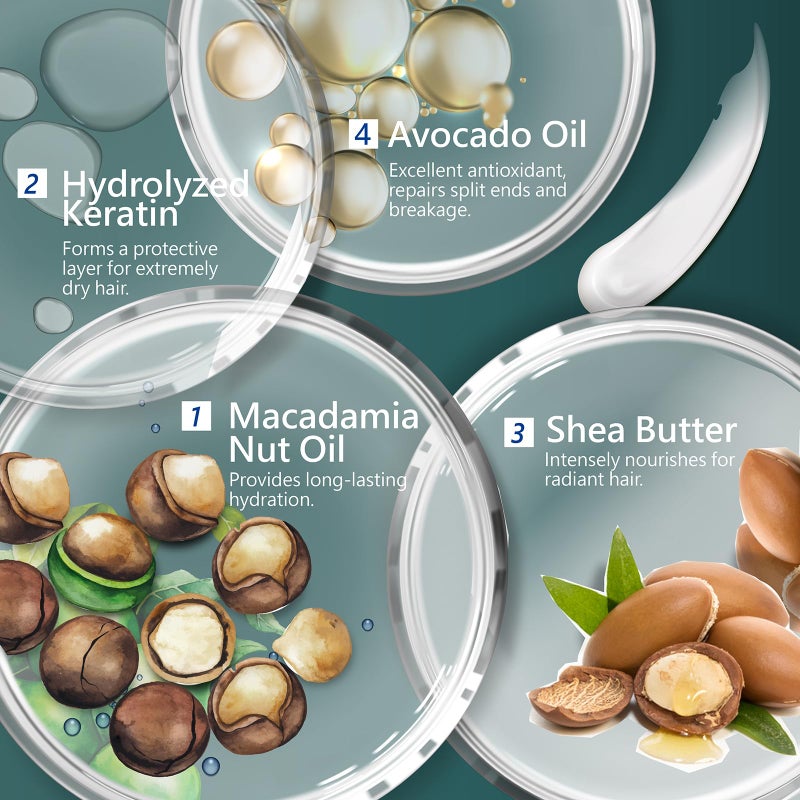 Sh Rd قناع شعر SH-RD للشعر الجاف والتالف، مرطب عميق للشعر المجعد والمعالج بالألوان، منتج للعناية بالشعر بزيت الأركان، 13.52 أونصة/400 مل - Image 3