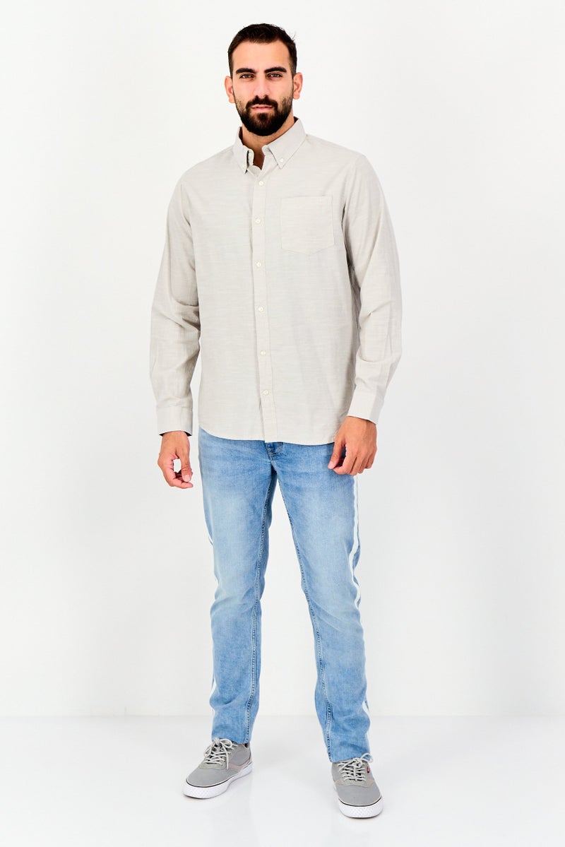 Chaps Men Regular Fit Botton Down Collar Long Sleeve Casual Shirt, Grey - Image 3