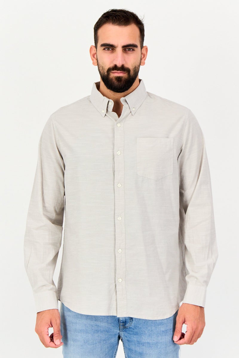 Chaps Men Regular Fit Botton Down Collar Long Sleeve Casual Shirt, Grey - Image 1