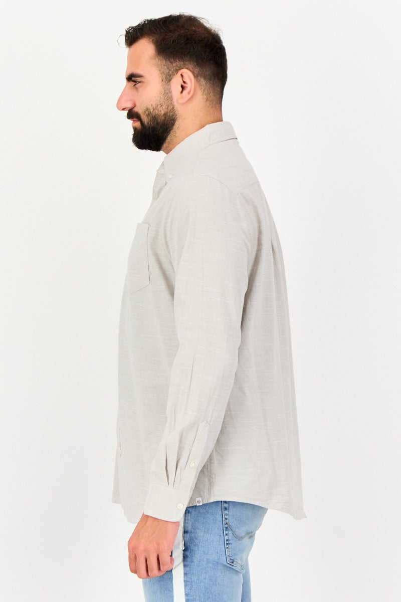 Chaps Men Regular Fit Botton Down Collar Long Sleeve Casual Shirt, Grey - Image 2