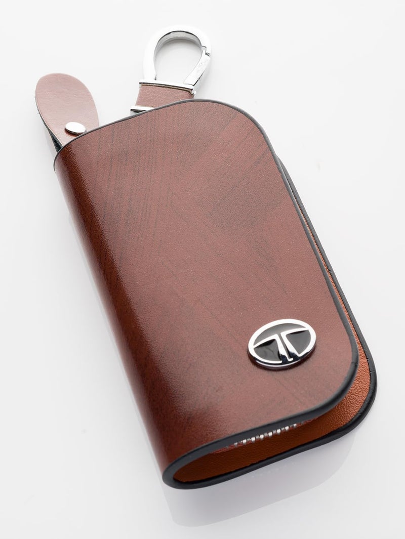 Contacts Car Key Cover Compatible with TATA Smart Key With Key Chain For Nexon, Harrier, Altroz, Tigor, Punch, Tiago EV Electric, BS6, Safari 2021, Safari Gold (Brown) - Image 1