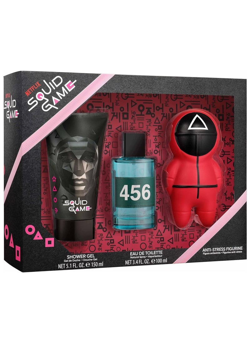 Air Val عطر Air-Val Netflix Squid Game 100 مل + جل استحمام 150 مل + مجموعة هدايا تمثال مضاد للإجهاد  - Image 1