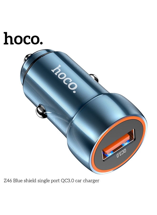 hoco. Car charger Z46 Blue shield QC3.0 set with cable(Blue)  - Image 2