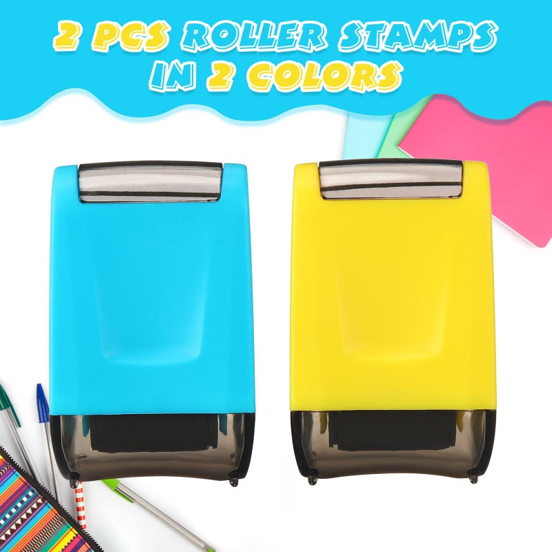 Sherr 2 Pcs Roller Stamps for Teacher Classroom Must Haves Dashed Line Handwriting Stamp Roller Back to School Gift for Kid Preschool Kindergarten Education(2.72 x 2.44 x 1.54 Inch,Yellow, Blue) - Image 3