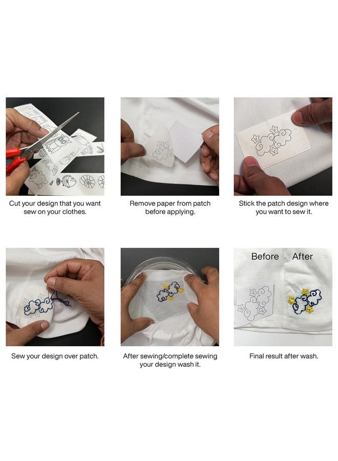 Embroiderymaterial Stick and Stitch Embroidery Patches Patterns, Water Soluble Wash Away Embroidery Transfer Stabilizer Paper with Pre-Printed Designs, Threads, Needle & Cutter for Sewing - Image 3