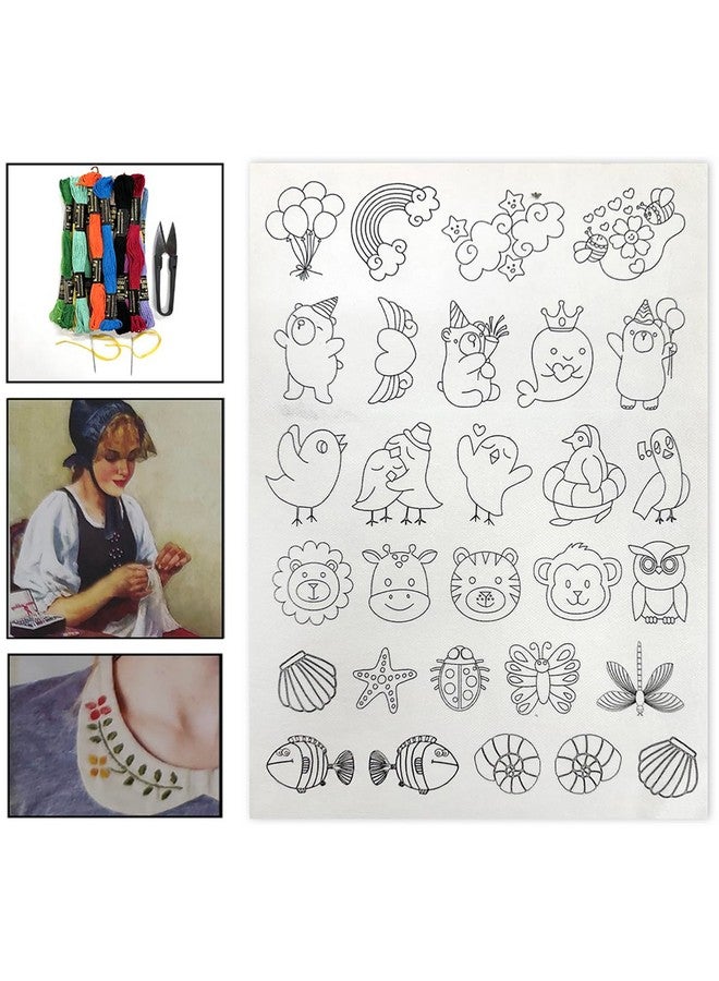 Embroiderymaterial Stick and Stitch Embroidery Patches Patterns, Water Soluble Wash Away Embroidery Transfer Stabilizer Paper with Pre-Printed Designs, Threads, Needle & Cutter for Sewing - Image 1