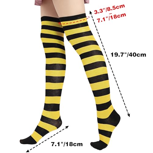 DAZCOS Striped Thigh High Socks Elastic Over The Knee Knit Stockings for Daily or Anime Cosplay (Yellow + Black) - Image 3