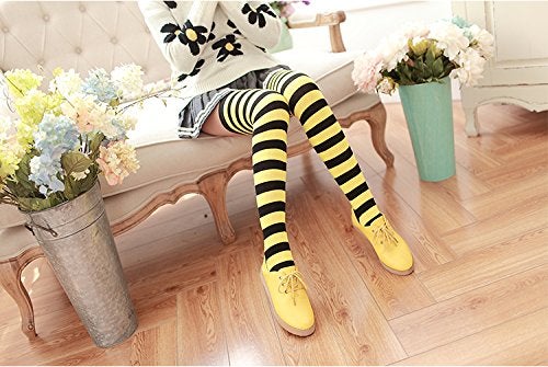DAZCOS Striped Thigh High Socks Elastic Over The Knee Knit Stockings for Daily or Anime Cosplay (Yellow + Black) - Image 5