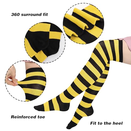 DAZCOS Striped Thigh High Socks Elastic Over The Knee Knit Stockings for Daily or Anime Cosplay (Yellow + Black) - Image 2