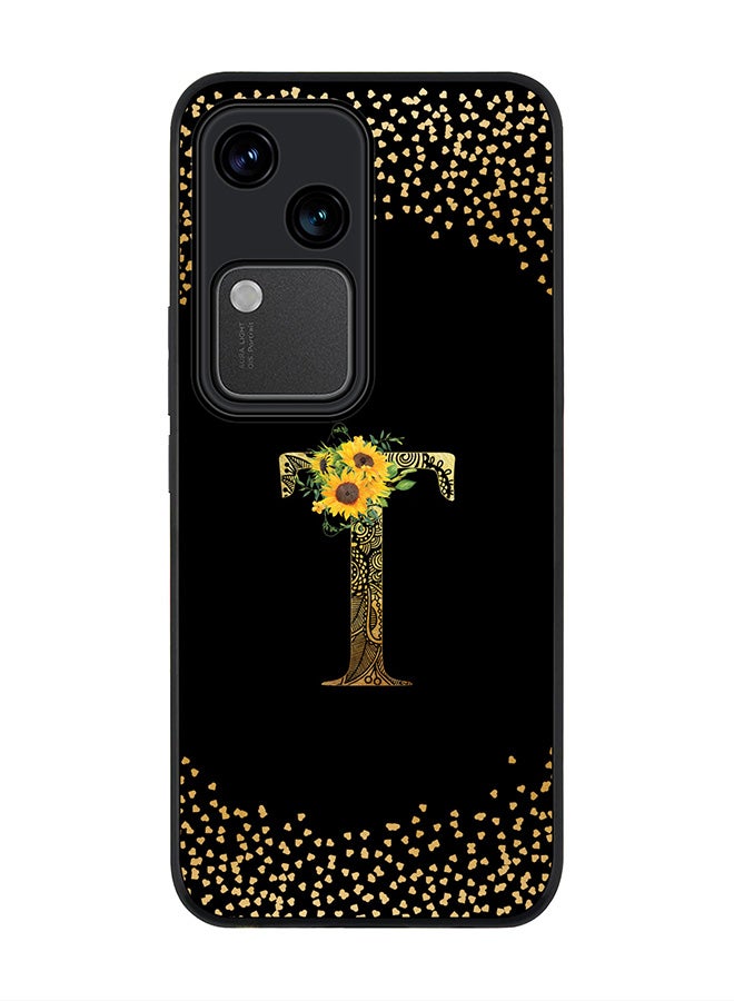Stylizedd Rugged Black edge case for Vivo V30 5G, Flexible Cover -  Custom Monogram Initial Letter Mandala Floral Pattern Alphabet - T ( Black ) - Image 1