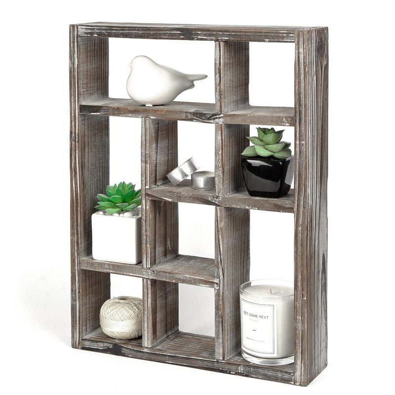 J JACKCUBE DESIGN Rustic Multi-Slot Shelf Cube Display 9 Compartment Shadow Box Wall mountable Shelf for Collection Square Freestanding Case Farmhouse DÃ©cor - MK570A (Rustic Wood) - Image 1