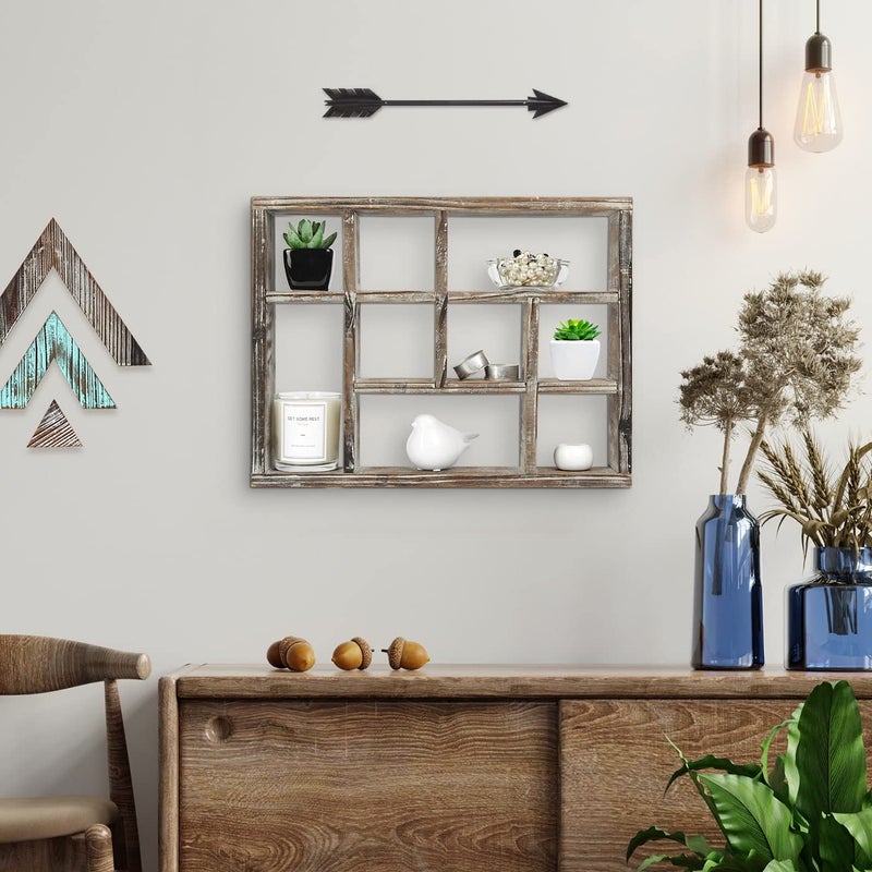 J JACKCUBE DESIGN Rustic Multi-Slot Shelf Cube Display 9 Compartment Shadow Box Wall mountable Shelf for Collection Square Freestanding Case Farmhouse DÃ©cor - MK570A (Rustic Wood) - Image 3