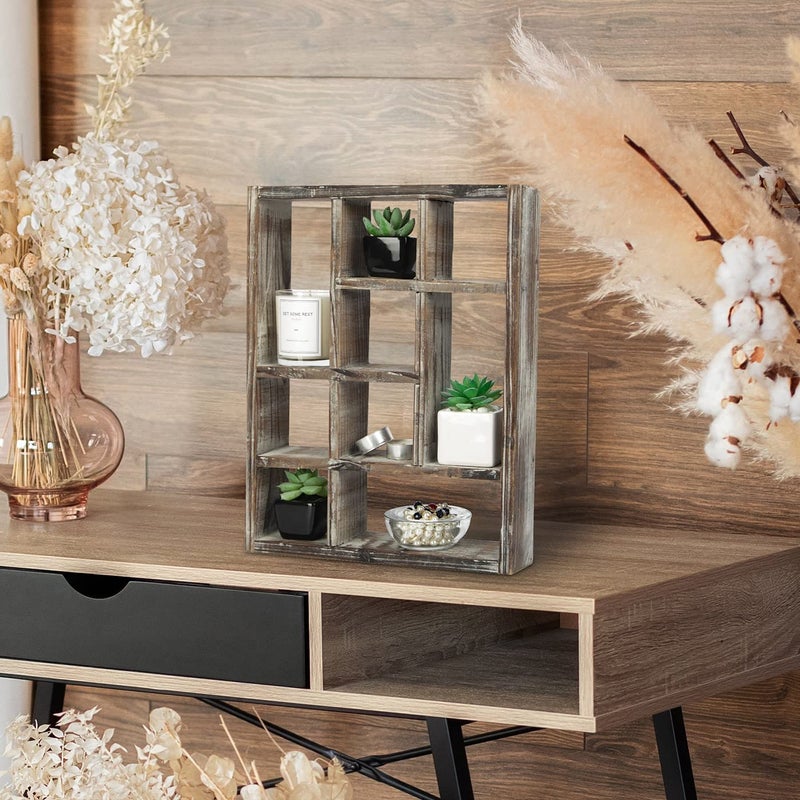 J JACKCUBE DESIGN Rustic Multi-Slot Shelf Cube Display 9 Compartment Shadow Box Wall mountable Shelf for Collection Square Freestanding Case Farmhouse DÃ©cor - MK570A (Rustic Wood) - Image 2