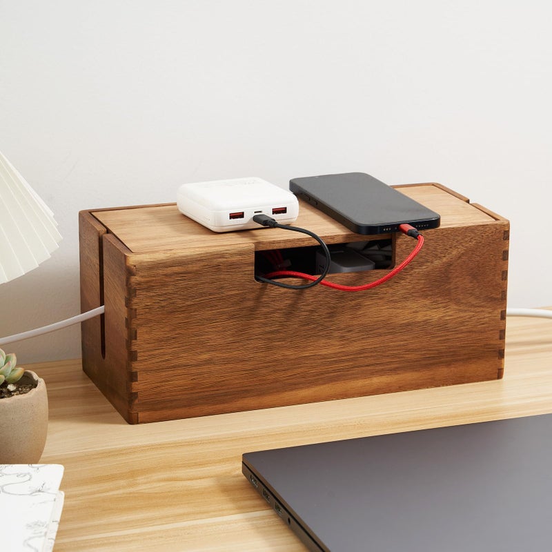 LiTY Acacia Wood Cable Management Box Wooden Cord Hider Organizer for Power Strip Electrical Hiding TV Wires Desk Floor Cables Office Under Desk Cable Storage Box for Wire - Image 2