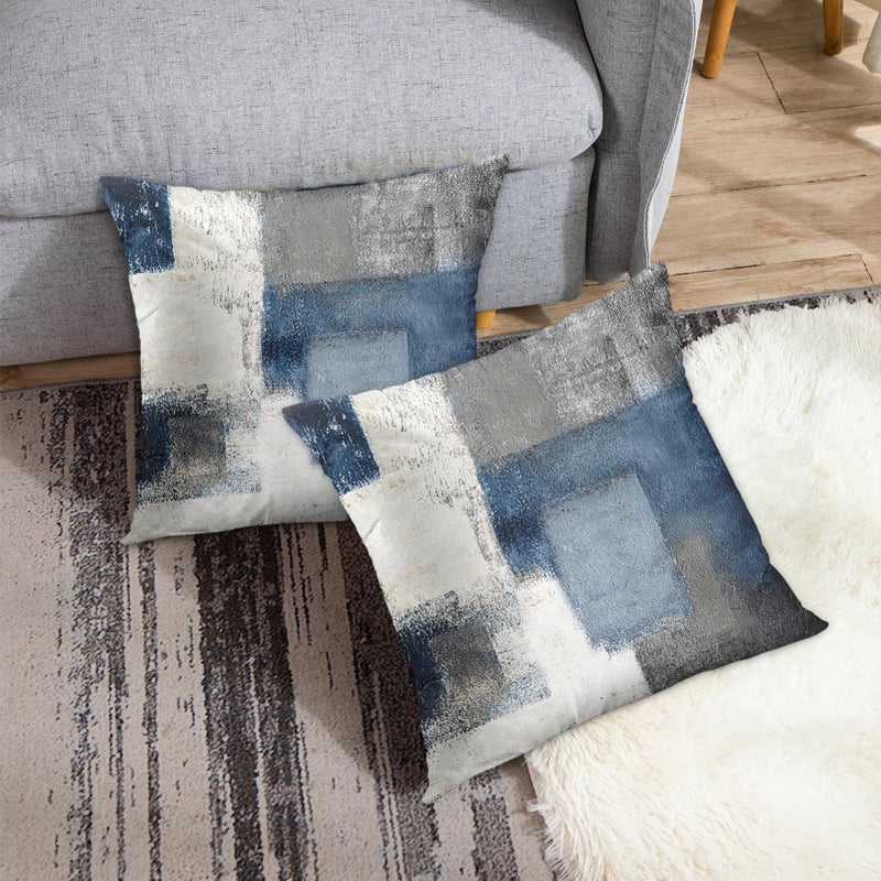 Emvency Set of 2 Throw Pillow Covers Modern Abstract Painting Blue White and Gray Decorative Sofa Pillow Cases Home Decor Standard Square 18x18 Inches Pillowcases - Image 4