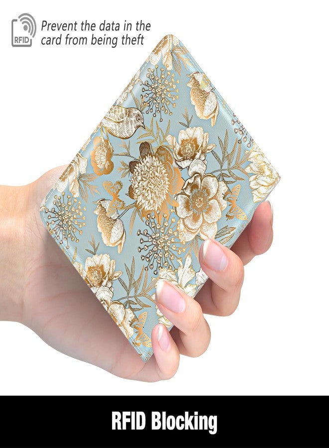 Rouidr Womens Wallet, RFID Small Wallet for Women, Cute Slim Bifold Leather Pocket Credit Card Wallet Ladies Mini Purse with Zipper Coin Pocket & ID Window, Flower Birds, 4.29 x 3.58 x 0.59 inches - Image 5
