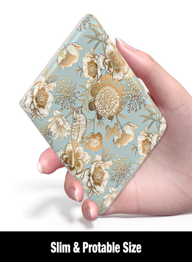 Rouidr Womens Wallet, RFID Small Wallet for Women, Cute Slim Bifold Leather Pocket Credit Card Wallet Ladies Mini Purse with Zipper Coin Pocket & ID Window, Flower Birds, 4.29 x 3.58 x 0.59 inches - Image 2