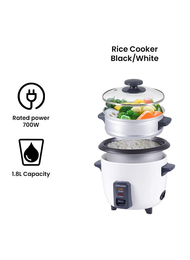 SONASHI 1.8L Rice Cooker with Steamer - Metal Housing with Tempered Glass Lid | Non-Stick Coating & Automatic Shut Off | Featured with Cool Touch Body and Keep Warm Function 1.8 L 700 W SRC-318B Black/White - Image 2