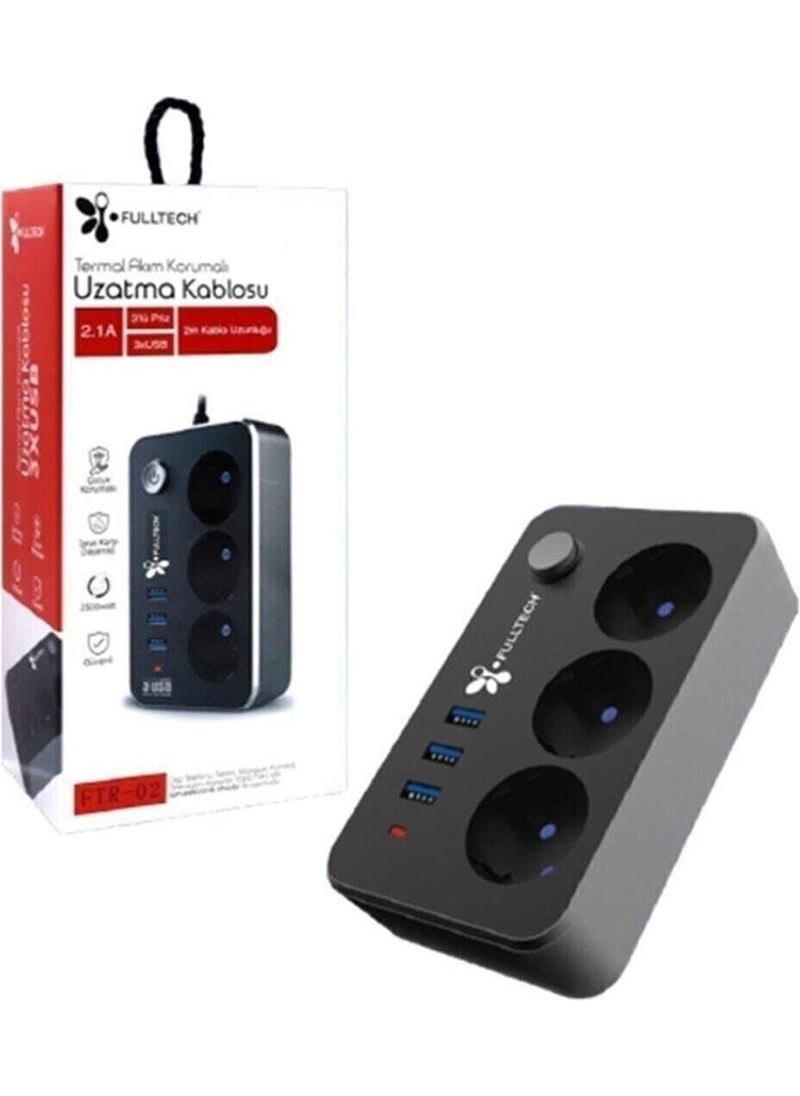 Fulltech Thermal Current Protected 3-way Socket 3-way USB 