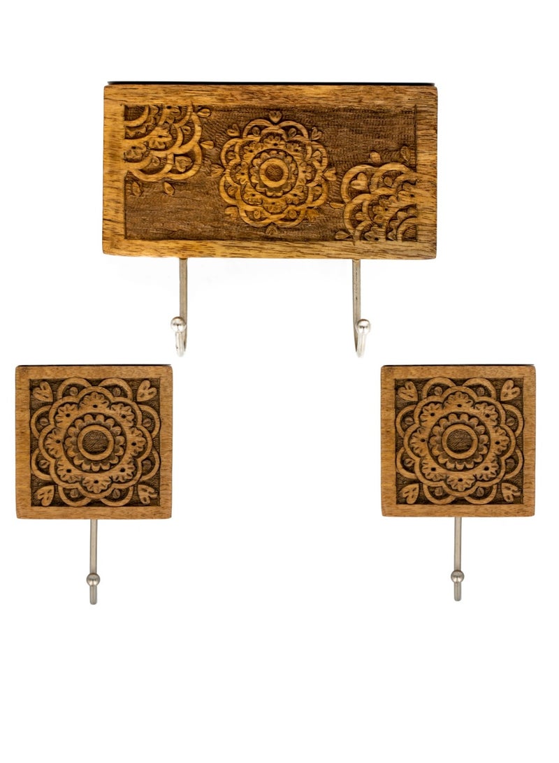 Souq DESIGNS Wall Hooks Entryway Key Organizer Decorative Holder for Kitchen Hanger and Key Storage - Rustic Wooden Design for Organizing Keys, Key Chains, and Accessories Set of 3 Key Holder - Image 2