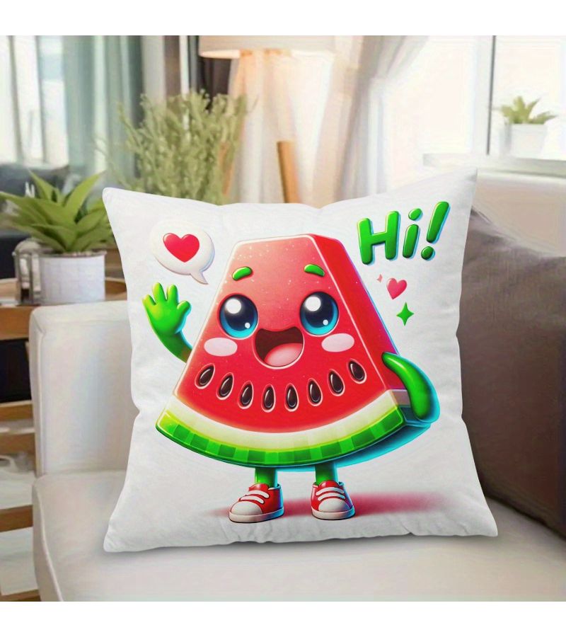 Watermelon Holiday Print Pillowcase 16x16 Inch With Hidden Zipper Machine Washable For Sofa Home Decor - Image 2