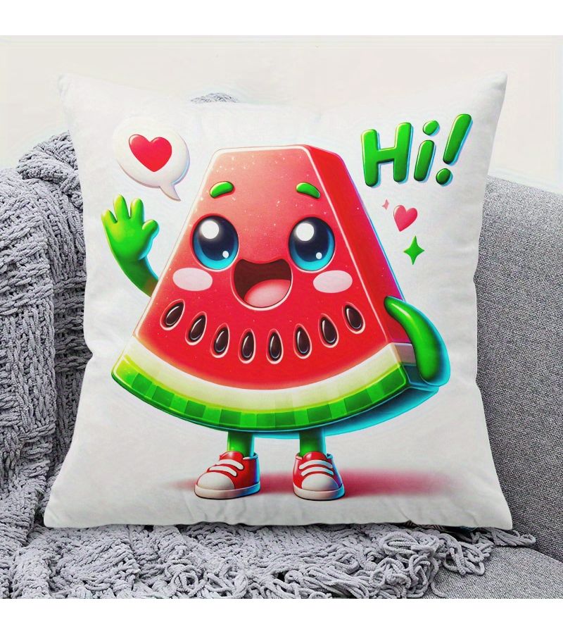 Watermelon Holiday Print Pillowcase 16x16 Inch With Hidden Zipper Machine Washable For Sofa Home Decor - Image 1