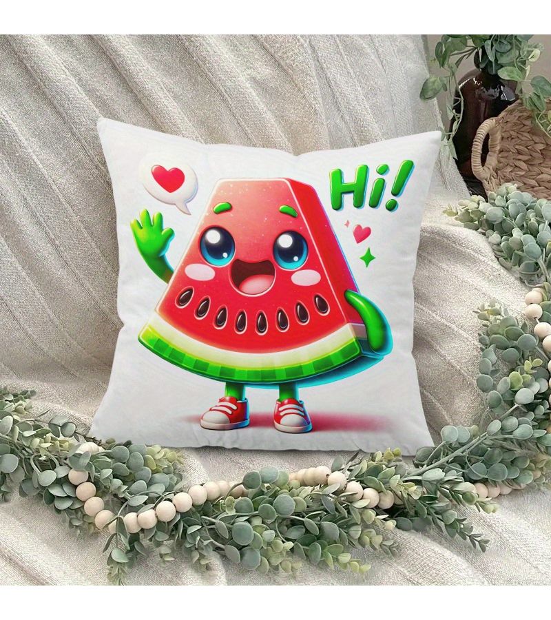 Watermelon Holiday Print Pillowcase 16x16 Inch With Hidden Zipper Machine Washable For Sofa Home Decor - Image 5