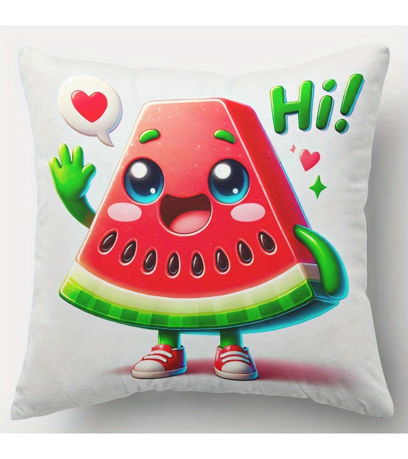Watermelon Holiday Print Pillowcase 16x16 Inch With Hidden Zipper Machine Washable For Sofa Home Decor - Image 3