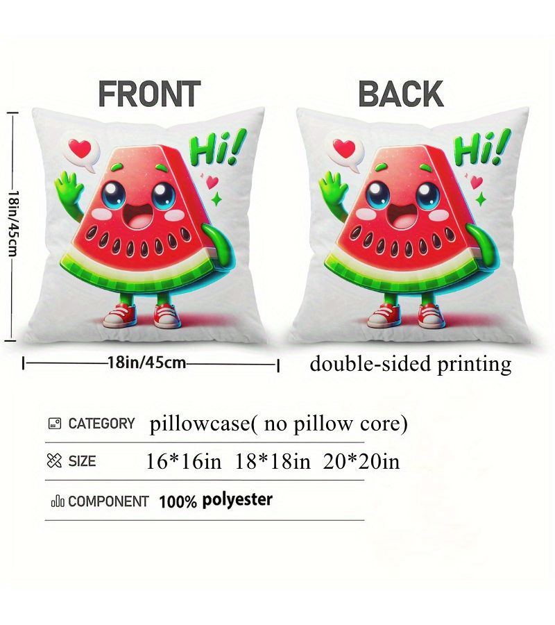 Watermelon Holiday Print Pillowcase 16x16 Inch With Hidden Zipper Machine Washable For Sofa Home Decor - Image 4