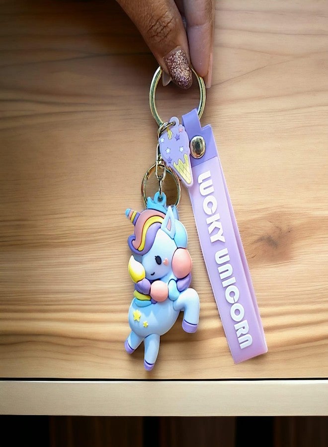 RIANZ Unicorn Cute Keychain Gift - Kawaii Anime Key chain Charms Accessories for Backpack Car Key rings for Kids Girls (Blue with Pony) - Image 3