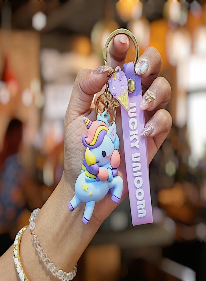 RIANZ Unicorn Cute Keychain Gift - Kawaii Anime Key chain Charms Accessories for Backpack Car Key rings for Kids Girls (Blue with Pony) - Image 2