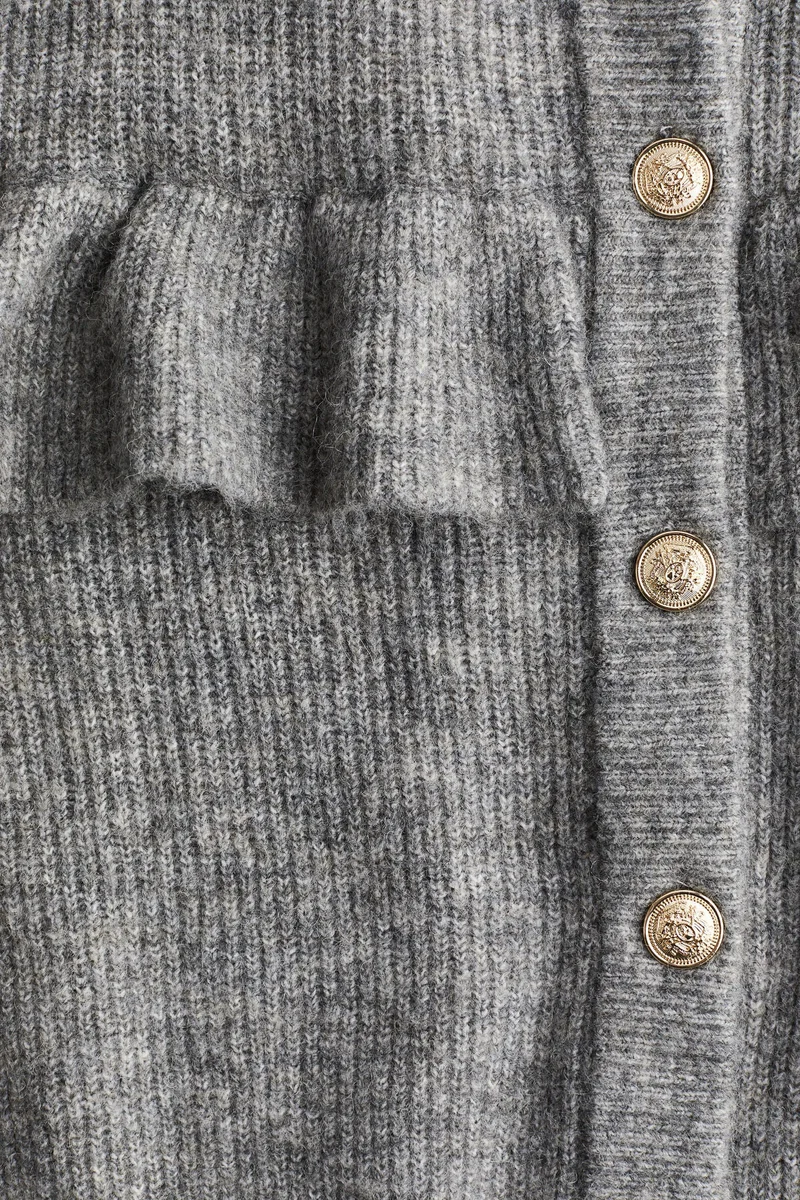 H&M Frill-Trimmed Rib-Knit Cardigan