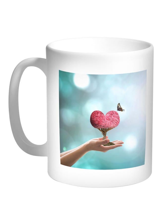 RYN Heart Printed Coffee Mug White/Red/Green 11ounce