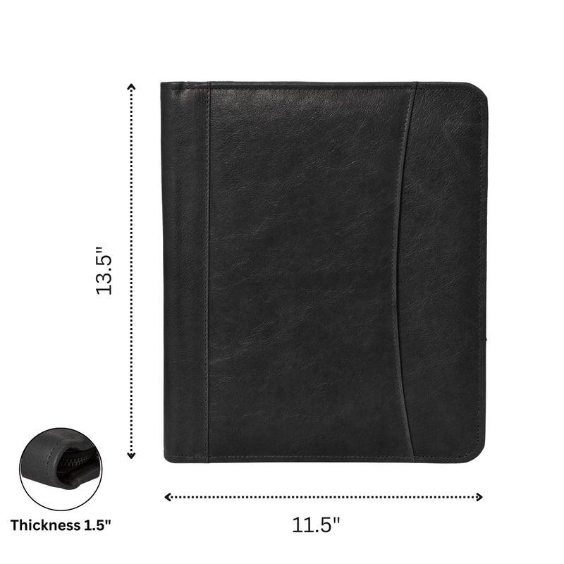 Jajmo Legacy Leather Business Portfolio Padfolio Document Organizer with Writing Pad Resume Professional Interview Zipper Writing Notepad Folder for Men Women (Black) - Image 5