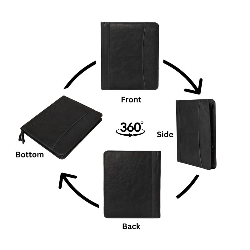 Jajmo Legacy Leather Business Portfolio Padfolio Document Organizer with Writing Pad Resume Professional Interview Zipper Writing Notepad Folder for Men Women (Black) - Image 4