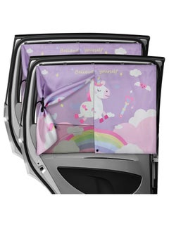 Excefore Car Window Shade for Baby, Magnetic Double Layer Car Sun Shade for Side Windows Full Shade & Half Shade Options Cartoon Patterns Car Window Curtain for Heat Or UV Protection, Purple-Unicorn  - Image 1