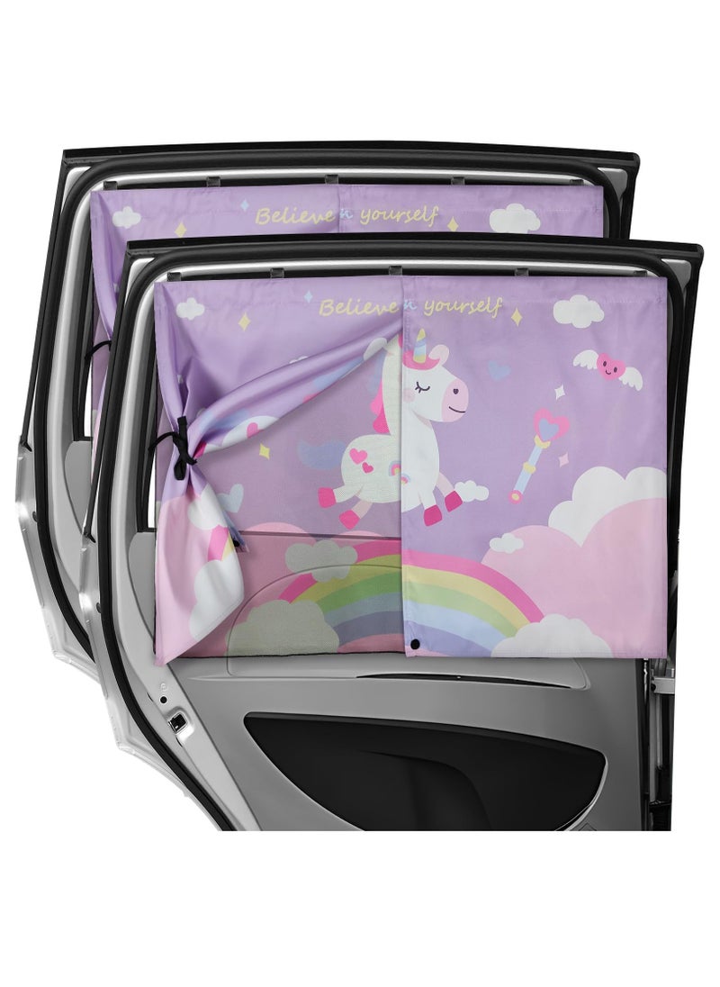 Excefore - Car Window Shade for Baby, Magnetic Double Layer Car Sun Shade for Side Windows Full Shade & Half Shade Options Cartoon Patterns Car Window Curtain for Heat Or UV Protection, Purple-Unicorn - Image 1