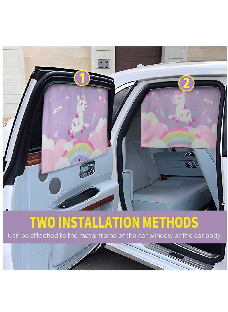 Excefore - Car Window Shade for Baby, Magnetic Double Layer Car Sun Shade for Side Windows Full Shade & Half Shade Options Cartoon Patterns Car Window Curtain for Heat Or UV Protection, Purple-Unicorn - Image 1
