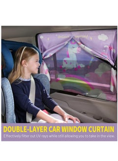 Excefore Car Window Shade for Baby, Magnetic Double Layer Car Sun Shade for Side Windows Full Shade & Half Shade Options Cartoon Patterns Car Window Curtain for Heat Or UV Protection, Purple-Unicorn  - Image 3
