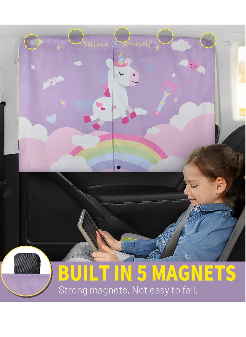 Excefore - Car Window Shade for Baby, Magnetic Double Layer Car Sun Shade for Side Windows Full Shade & Half Shade Options Cartoon Patterns Car Window Curtain for Heat Or UV Protection, Purple-Unicorn - Image 1