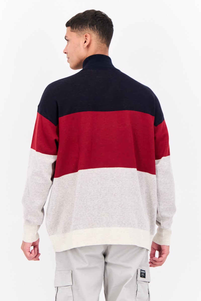 PERRY ELLIS Men Mock Neck Long Sleeve Brand Logo Sweatshirt, Maroon - Image 3