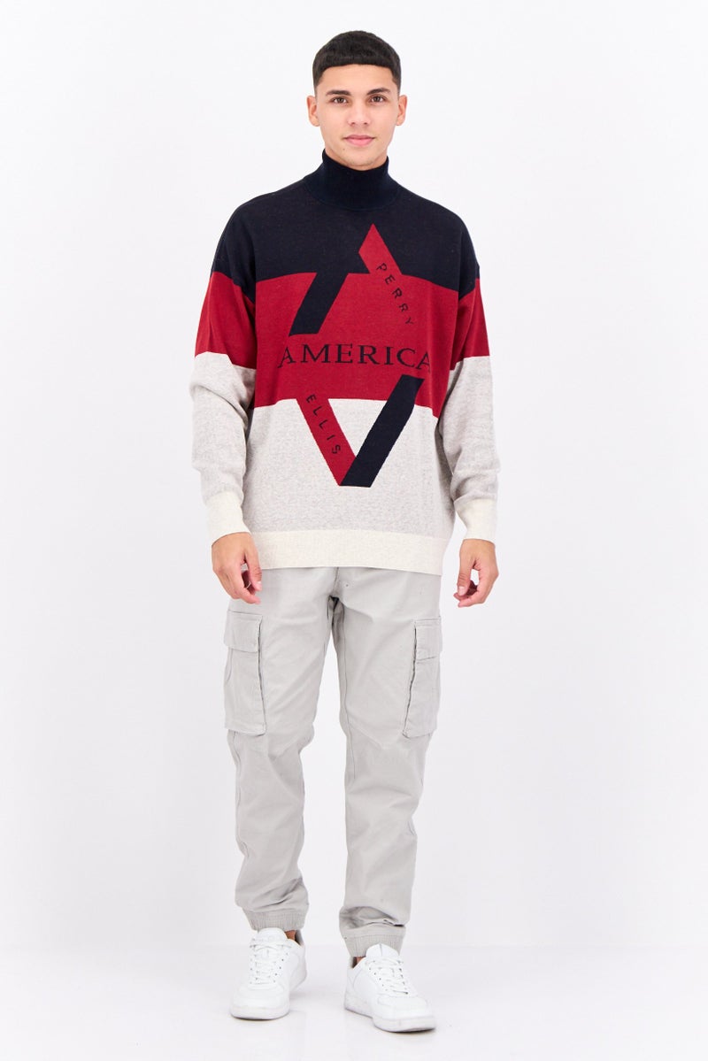 PERRY ELLIS Men Mock Neck Long Sleeve Brand Logo Sweatshirt, Maroon - Image 4