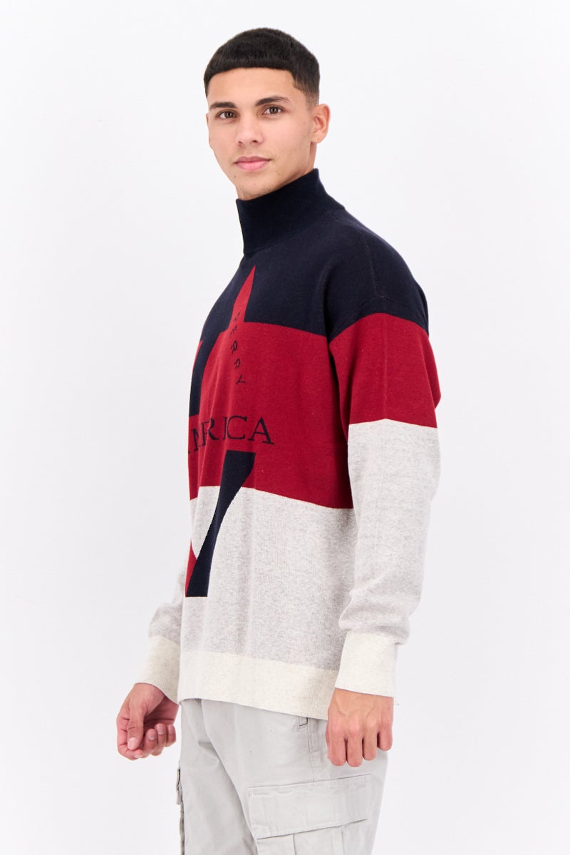 PERRY ELLIS Men Mock Neck Long Sleeve Brand Logo Sweatshirt, Maroon - Image 2